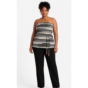 Ashley Stewart Women's Strapless Stripe Tube Top 14/16 Black White Multi NEW